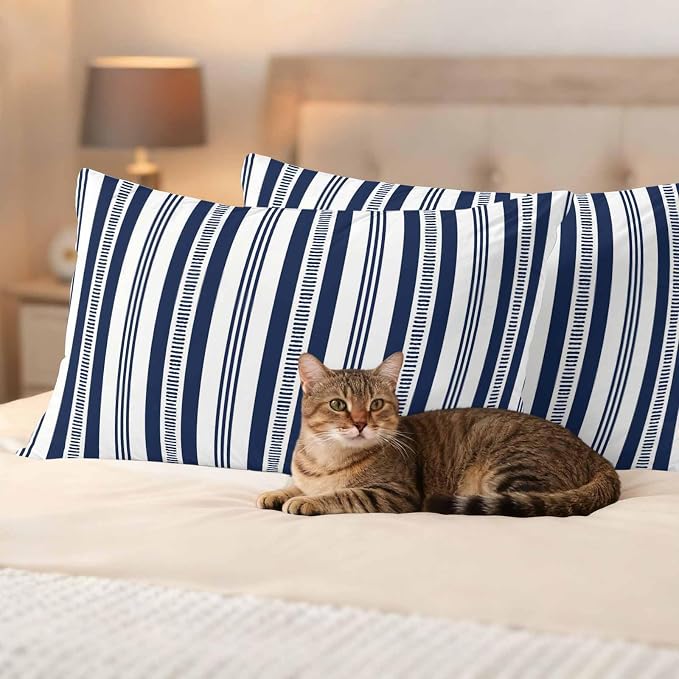 Navy Blue Striped Outdoor Waterproof Pillow Covers, Farmhouse Stripes Modern Geometric Decorative Rectangle Throw Pillowcase Sofa Cushion Sham for Patio/Couch/Chair, 20"x12" 2 Pack