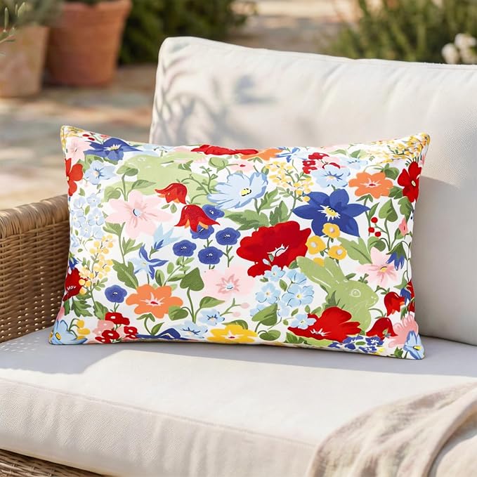 Adabana Outdoor Waterproof Floral Pillow Covers 12x20 Inch | Colorful Outdoor Pillow Covers Summer Decirative for Patio Furniture Porch Garden Pillows