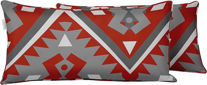 Indoor/Outdoor Polyester Fabric Lumbar Pillow Cover, All-Weather Waterproof Rectangular Cushion Case for Patio Furniture, 16 x 24 Set of 2 - Geometric-85