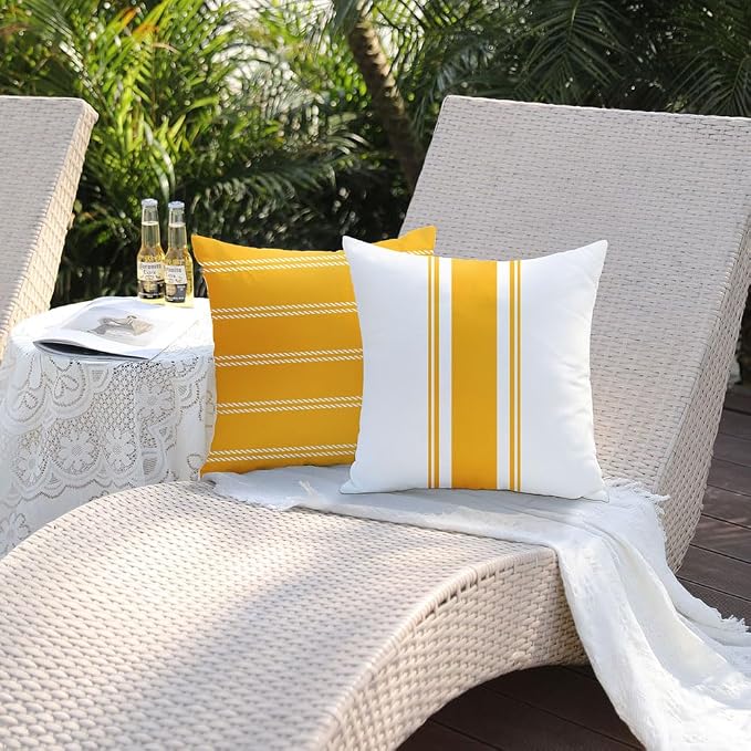 DFXSZ Outdoor Yellow Waterproof Geometry Pillow Covers 20x20 Set of 4 | Spring Summer Waterproof Modern Throw Pillowcases（No Inserts） Outdoor Decor for Patio Funiture Garden Polyester Covers