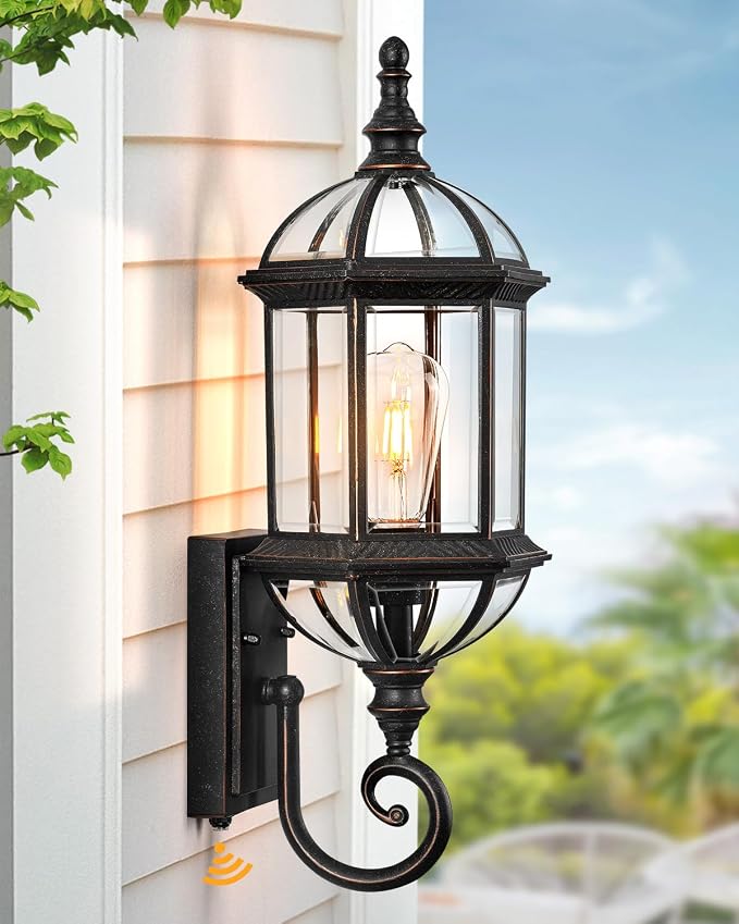 VIANIS 22" Large Dusk to Dawn Outdoor Lighting, Oil Rubbed Bronze Outdoor Wall Lights, Porch Lights Outdoor with Tempered Beveled Glass, Waterproof Exterior Lighting Fixtures, Classic Type