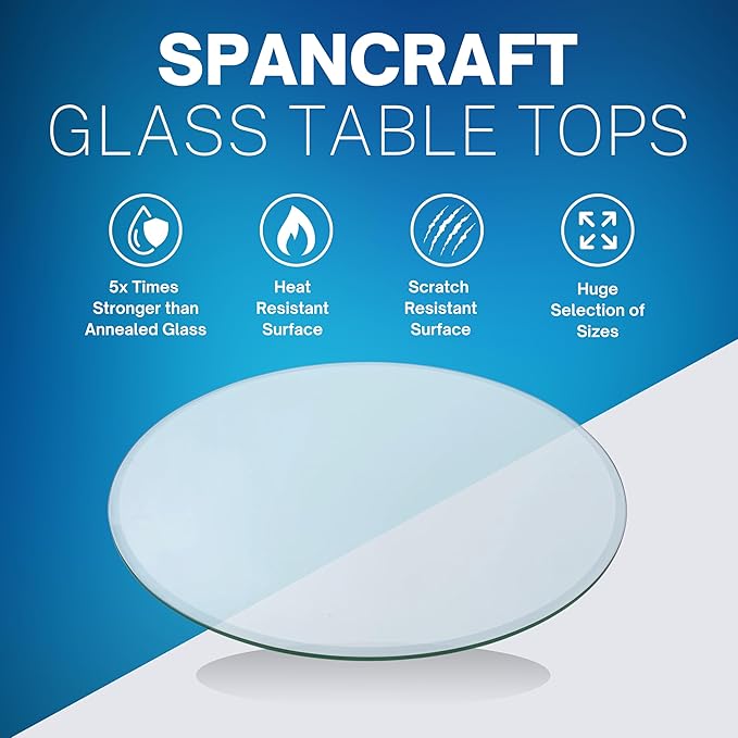 Spancraft 48" Inch Round 3/8" Thick Clear Glass Table Top with Pencil Edge Edge and Tempered Glass, Replacement Glass Table Top, Great for Dining Tables, end Tables, and Outdoor Patio Table Tops or