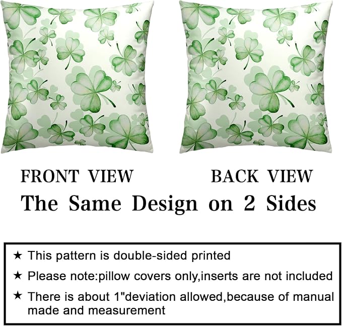 Spring Summer Green Flower Clover Pillow Cases St Patricks Pillow Covers 18x18 Set of 2 Lucky Charm Throw Pillow Covers St Patricks Home Decor for Couch Bed Sofa