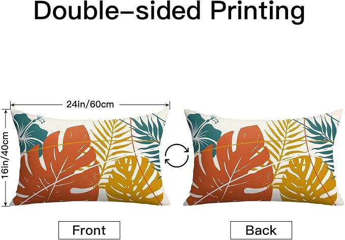 OTOSTAR Outdoor Waterproof Throw Pillow Covers 16x24 Inch Set of 2 Double-Sided Orange Yellow Tropical Leaf and Flower Spring Summer Decorative Pillow Cases for Patio Funiture Garden Balcony Couch