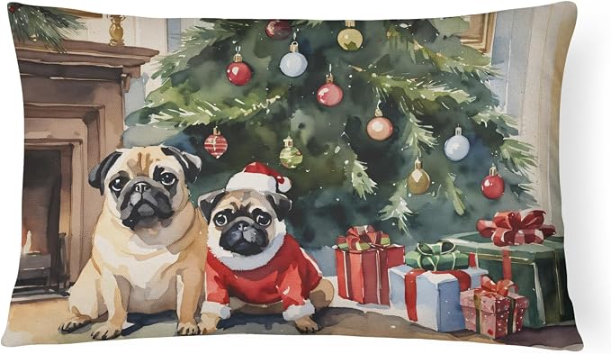 Caroline's Treasures DAC2732PW1216 Pug Cozy Christmas Throw Pillow Machine Washable, Indoor Outdoor Decorative Pillow for Couch, Bed or Patio, 12HX16W