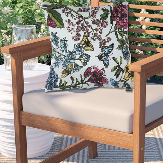 FUNHOME Water Resistant Outdoor Throw Pillows for Patio Furniture,18x18 Inch Decorative Pillows Set of 2 with Insert,Hidden Zipper Headrests for Sofa Couch Chair(Butterfly Flower)