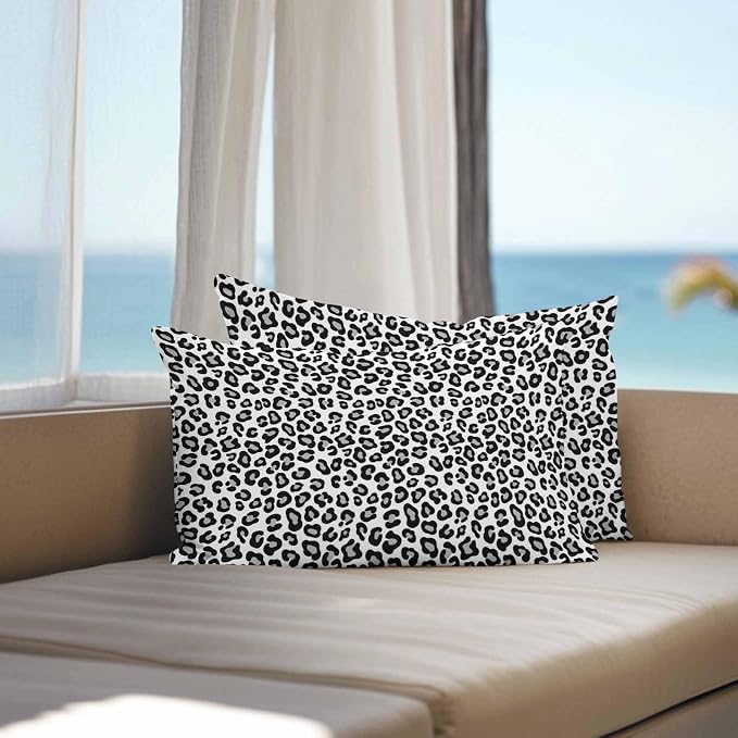 Vandarllin Outdoor Throw Pillows Covers 20x12 inch Set of 2 Waterproof Black Leopard Print Decorative Zippered Cushion Covers for Patio Furniture, Luxury Animal Fur Pattern Lumbar Pillowcases