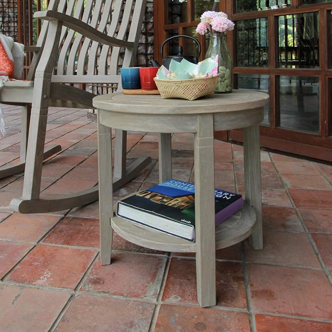 Cambridge Casual Arie Teak Wood Outdoor Round Side Table, 18 Inch/Weathered Gray