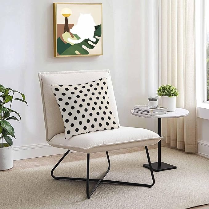 Outdoor Waterproof Throw Pillow Covers Set of 2 Black White Polka Dots Pillowcases 16x16 Inches Cute Solid Color Linen Decorative Pillows Cushion Case Patio Pillows for Couch Bed Chair Garden