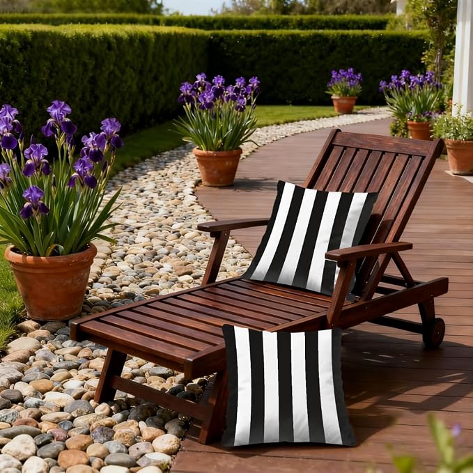 22x22 Inch Outdoor Pillow Covers Set of 2 Waterproof Throw Pillow Covers Decorative Couch Cushion Covers Black White Striped Square Pillowcases Protectors for Patio Garden Sofa