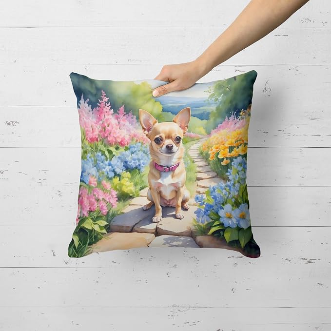 Caroline's Treasures Chihuahua Spring Path Throw Pillow Machine Washable, Indoor Outdoor Decorative Pillow for Couch, Bed or Patio, 18Hx18W
