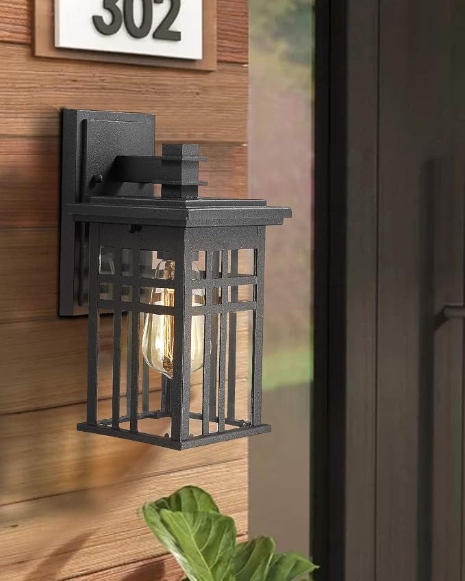 zeyu 12-Inch Outdoor Wall Lantern, Black Aluminum, Clear Glass, 20068B1 | Black Aluminum Hardwired Wall Sconce with Clear Glass and Open Bottom; Uses One E26 Bulb Up to 100W, Sold Separately.