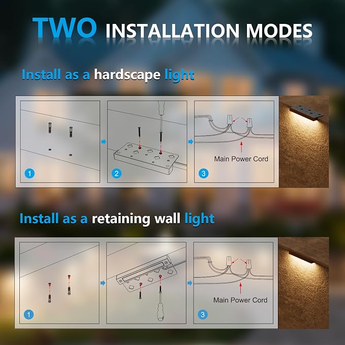 VOLISUN 7 Inch Retaining Wall Lights, 2700K Hardscape Lighting, 16 Pack | IP65 Waterproof, Cuttable Low Voltage Landscape Lighting, 12V Paver Lights, 3W Outdoor Step Lights, ETL