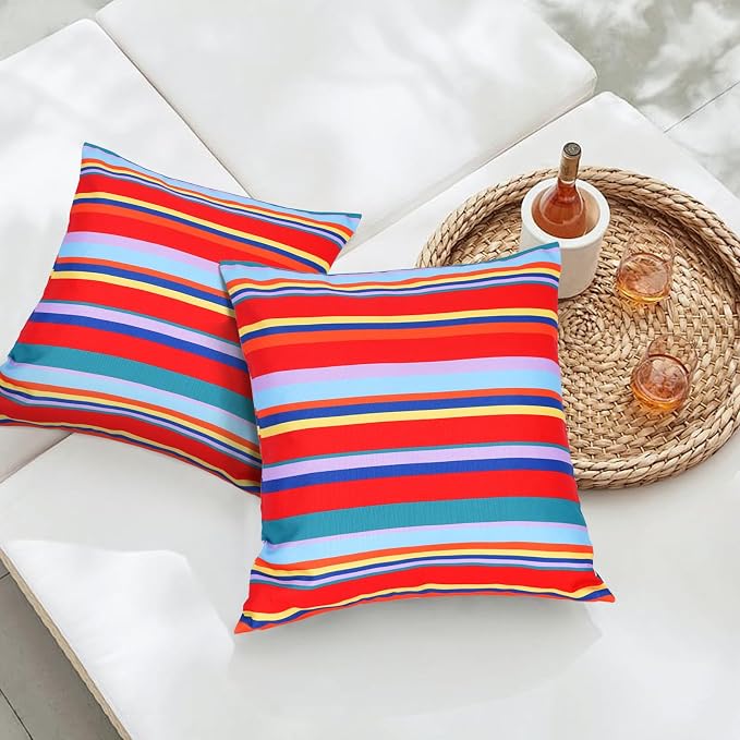 Eternal Beauty 20X20'' Set of 2 Outdoor Decorative Pillow Covers Waterproof Outdoor Pillow Covers for Spring Summer Patio Throw Pillows, Red Stripe, 20X20 inches