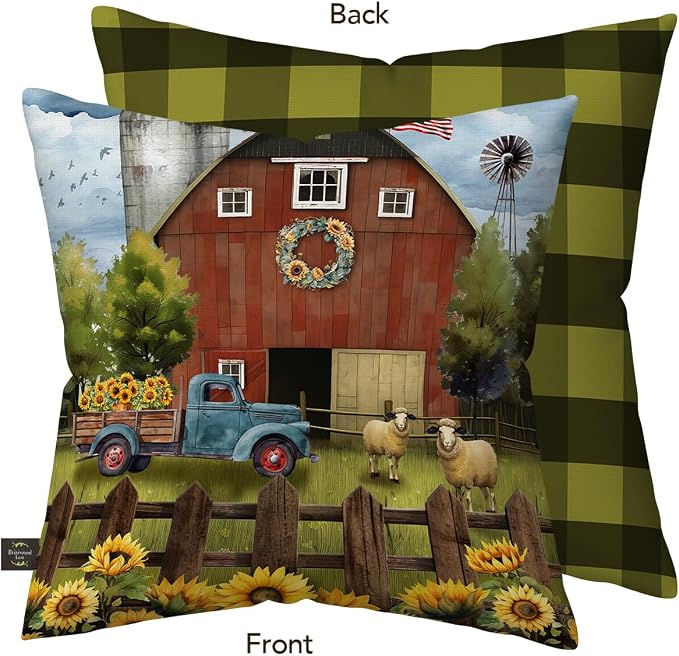 Briarwood Lane Summer Indoor/Outdoor Pillow 17x17 Sunflower Barn for Summer Pillow