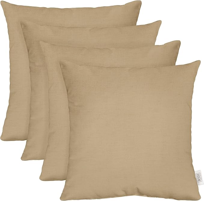 RSH DECOR: Sunbrella Square Throw Pillows Set of 4 | 20" x 20" | Water and Fade-Resistant Performance Fabric | Outdoor Pillow Covers with Down-Alternative Inserts | Canvas Heather Beige