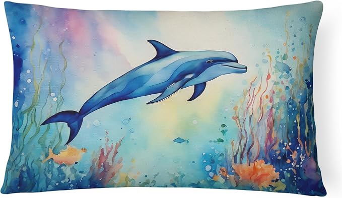 Caroline's Treasures DAC2786PW1216 Dolphin Throw Pillow Machine Washable, Indoor Outdoor Decorative Pillow for Couch, Bed or Patio, 12HX16W