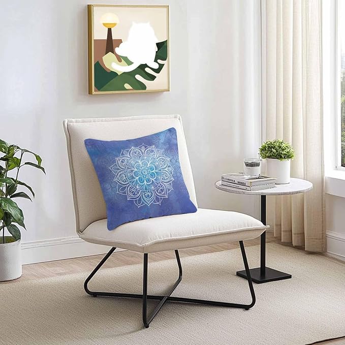 Vandarllin Outdoor Throw Pillows Covers 20x20 inch Set of 2 Waterproof Blue Boho Floral Decorative Zippered Cushion Covers for Patio Furniture, Bohemian Flower Lumbar Pillowcases