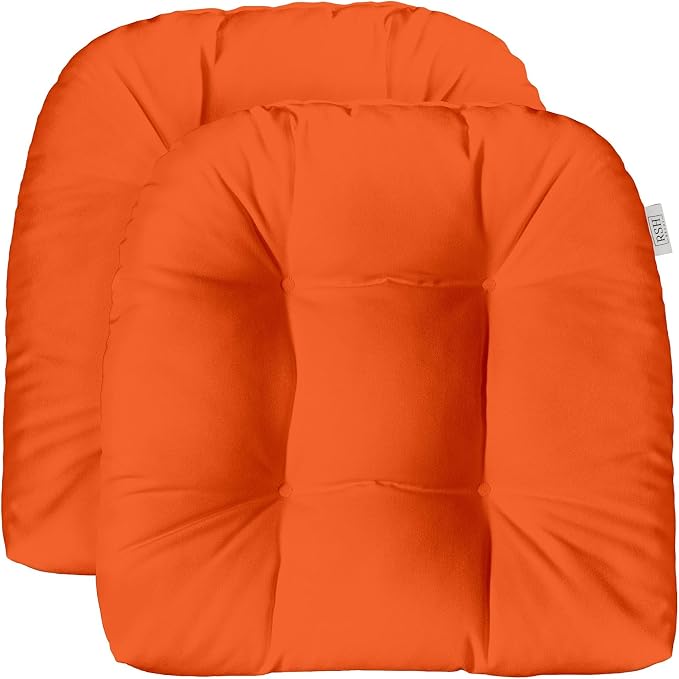 RSH DECOR Sunbrella Tufted Wicker U-Shape Cushions Set of 2 | 22” x 22” | Outdoor Seat Cushions for Patio Furniture| Crafted with Sunbrella Performance Fabric | Made in USA (Canvas Melon Bright Coral)