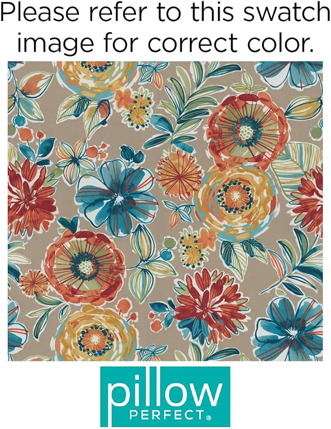Pillow Perfect Bright Floral Indoor/Outdoor Throw Pillows, 2 Count, Lumbar - 11.5" x 18.5", Tan/Blue Colsen
