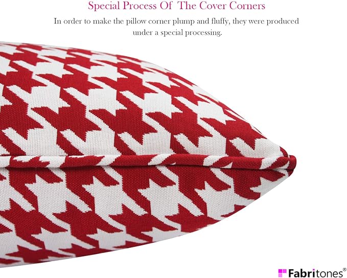 Pack of 2 Outdoor Waterproof Decorative Lumbar Pillows Covers for Patio Furniture, 20x12 Inch Fade Resistant Patio Garden Lumbar Cushion Covers for Couch Bed Sofa, Houndstooth Red