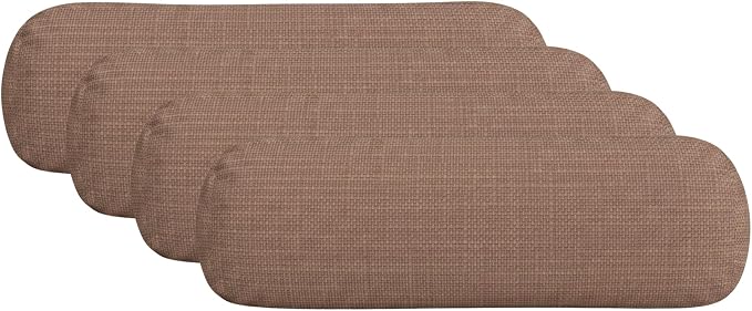 RSH DECOR: Sunbrella Neck Roll Pillows Set of 4 | 20” x 6” | Outdoor Bolster for Patio, Deck, Porch, or Poolside Furniture | Water & Fade-Resistant | Made in USA (Rochelle Truffle)