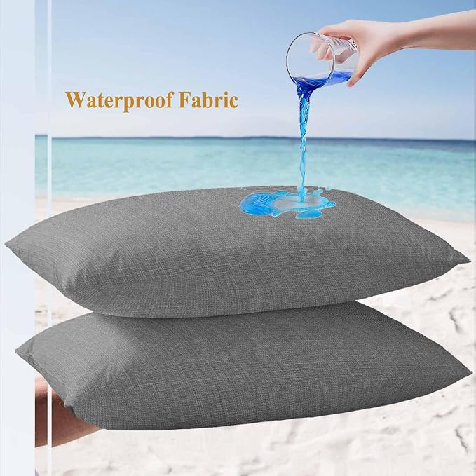 Outdoor Waterproof Throw Pillow Covers Set of 2 Grey Linen Lumbar Pillowcases 20x12 Inches Farmhouse Pure Color Decorative Pillows Cushion Case Patio Pillows for Couch Bed Chair Garden