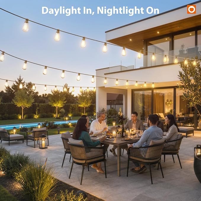 addlon 54FT(48FT+6) Solar String Lights Outdoor, Waterproof, Last 20+ Hrs | 16 Shatterproof LED Bulbs, USB Charging, Dimmable, Timer Remote, Easy Install for Garden, Backyard, Pergola and Party