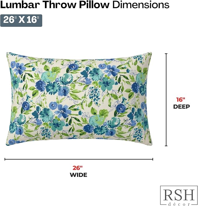 RSH DECOR: Jumbo Lumbar Throw Pillows – Set of 4 | 26" x 16" | Indoor Outdoor Use – Patio, Lounge, Adirondack | Water & Fade-Resistant | Made in USA (Bettina Aqua)