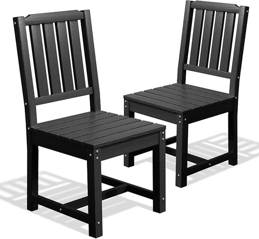 AreShark Patio Dining Chair Set of 2,All Weather HDPE Outdoor Dining Armless Chairs with Wide Seat and Backrest,Weatherproof Patio Chairs for Garden,Backyard,Deck,Black
