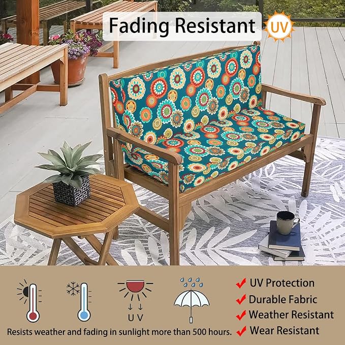 Magpie Fabrics Patio Bench Cushion Cover 42x18x3 Inch, NO Insert! Water Resistant Outdoor Loveseat Replacement Cover with Zipper (Floral Green)