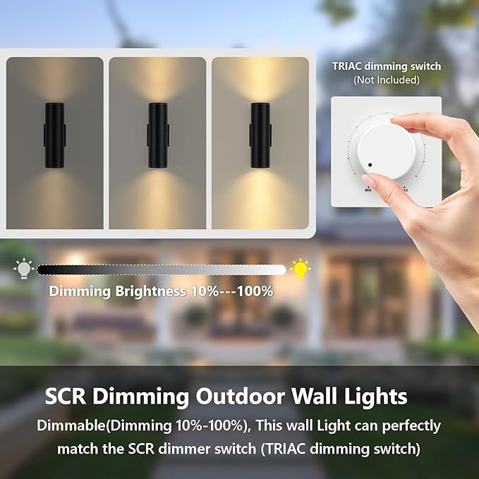 DAKAFUL 5CCT Dimmable Wall Lights Outdoor 2 Packs, 3000K 5000K 6000K Integrated LED Cylinder Up Down Modern Aluminum Light, Waterproof Exterior Light for Porch Patio Door