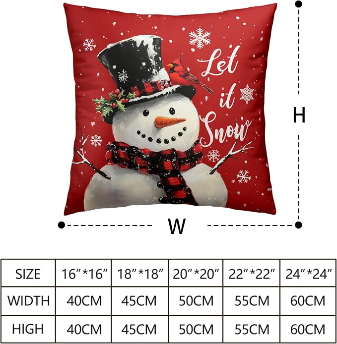 Red Christmas Pillow Covers Snowman Throw Pillow Covers Xmas Tree Pillow Case 22x22 Winter Snowflakes Cotton Blend Cushion Case for Holiday Decor Couch Sofa 2 Pack