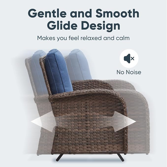 Belord 5 Piece Outdoor Conversation Patio Furniture Set - All-Weather Wicker Patio Rocking Chairs with Loveseat Glider Chair and Coffee Table for Patio Deck Porch Backyard Blue Cushion