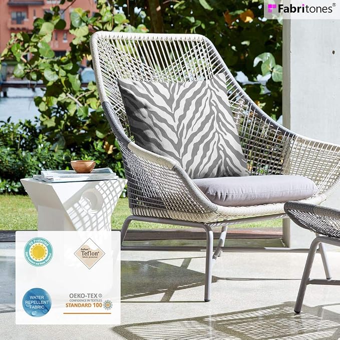 Pack of 2 Outdoor Waterproof Decorative Throw Pillow Covers for Patio Furniture, 18x18 Inch Square Fade Resistant Patio Garden Cushion Covers for Couch Bed Sofa, Zebra Grey
