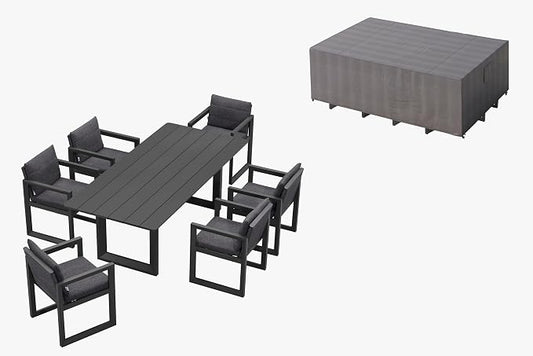 PURPLE LEAF Outdoor Dining Set for 6 with Waterproof Furniture Cover Aluminum Luxury Patio Furniture Table and Chairs Set with Removable Thick Cushion for Small Backyard Porch Garden Deck Pool, Grey