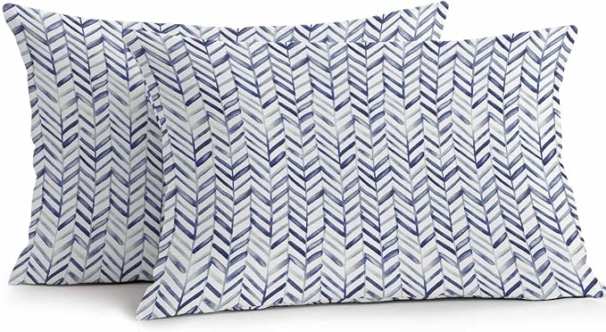 Vandarllin Outdoor Throw Pillows Covers 20x12 inch Set of 2 Waterproof Blue Stripe Lines Decorative Zippered Cushion Covers for Patio Furniture, Abstract Striped Lumbar Pillowcases