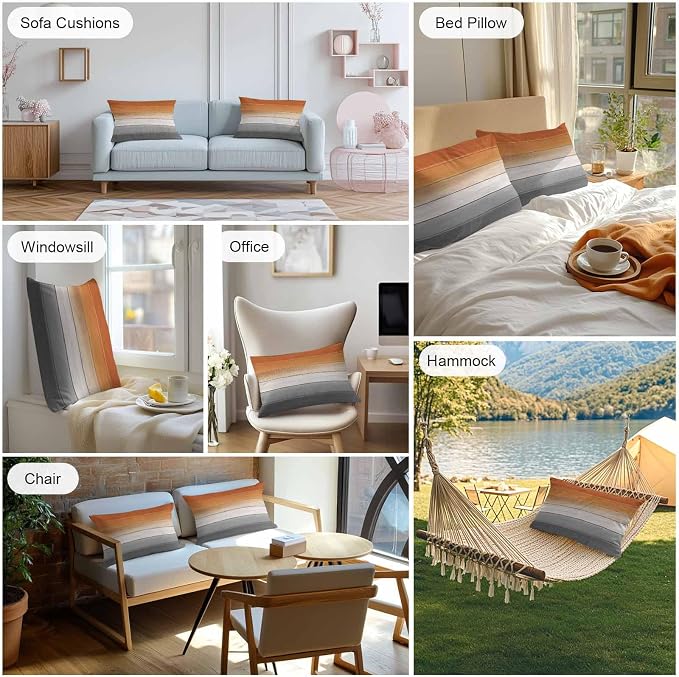 Orange Gray Outdoor Pillow Covers 20x12 Inch Lumbar Pillow Covers Set of 2 Waterproof Decorative Throw Pillow Cases Farmhouse Retro Gradient Wooden Grain Cushion Covers for Patio Furniture Garden