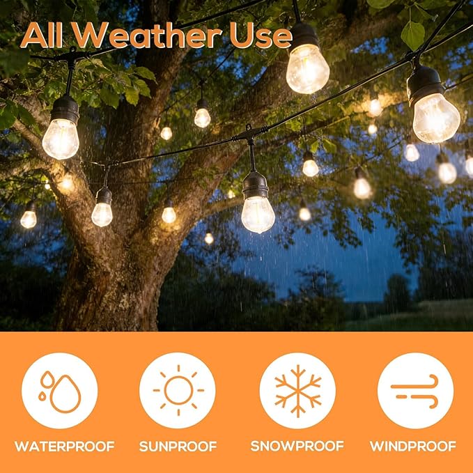 SUNTHIN 105FT Outdoor String Light with 34 1W LED Shatterproof Filament Bulb for Patio Lights, Backyard, Porch, Party Lights