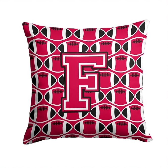 Caroline's Treasures CJ1079-FPW1414 Letter F Football Crimson and White Fabric Decorative Pillow 100% Machine Washable Pillow, Indoor or Outdoor Decorative Throw Pillow for Couch, Bed or Patio
