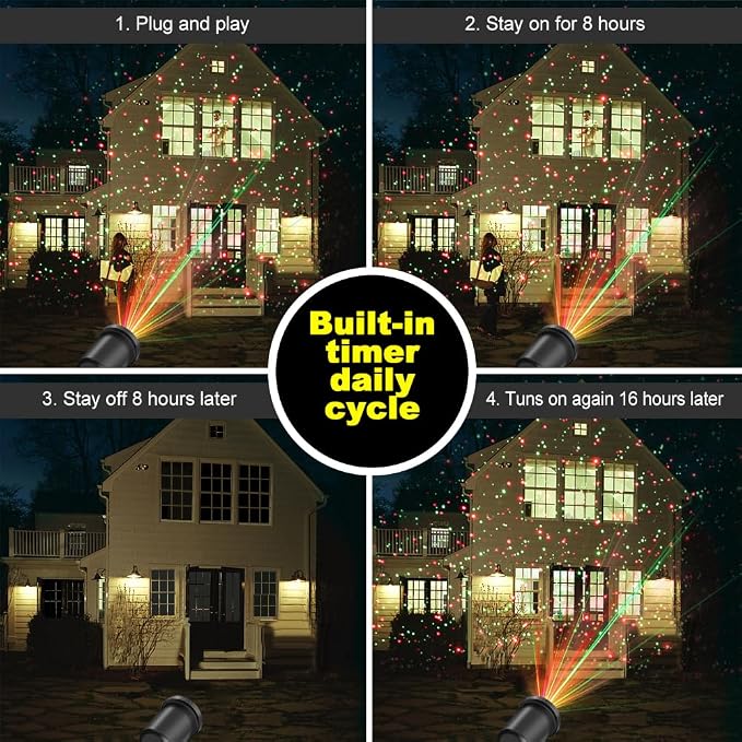 Christmas Laser Light Projector Red and Green Star Laser Lights Show with Timer for Outdoor Decorations Waterproof Landscape Lighting for Christmas and Holidays | Red and Green Star Laser Lights with Timer for Outdoor Decorations Waterproof Landscape L...