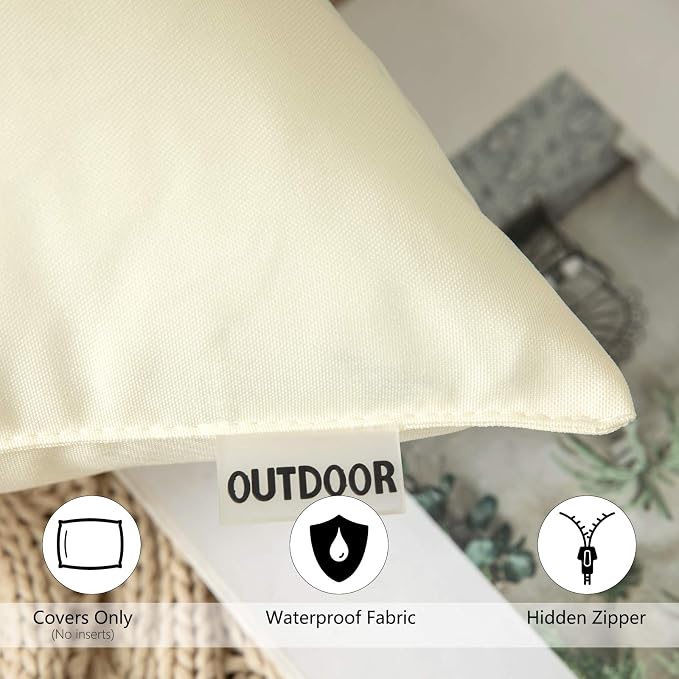 MIULEE Decorative Outdoor Waterproof Pillow Covers 24x24 Beige | Decorative Patio Furniture,Pack of 2,Accent Square Euro Soild Throw Pillow Covers,Summer Garden Tent Couch Sofa