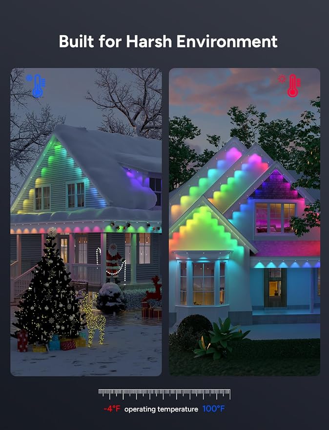 Permanent Outdoor Lights, 50ft with 30 LEDs Smart RGB, 68+ Scene Modes IP66 Waterproof, Alexa/Google Assistant Compatible Holiday Lighting for Christmas Halloween Patio Decor