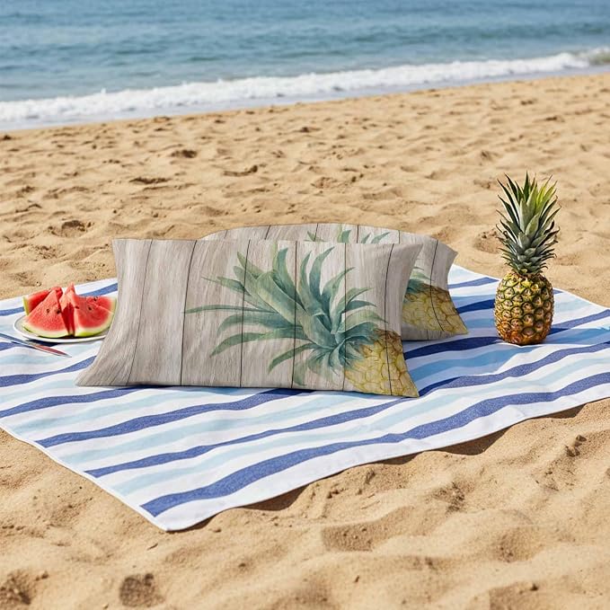Vandarllin Outdoor Throw Pillows Covers 20x12 inch Set of 2 Waterproof Pineapple Decorative Zippered Cushion Covers for Patio Furniture, Summer Tropical Fruit Wood Lumbar Pillowcases