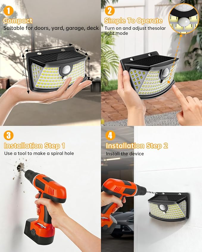 Aootek Solar Motion Sensor Lights Outdoor 120 LEDs, Black, 10 Pack | Lights Reflector, 270° Wide Angle, IP65 Waterproof, Step Lights For Front Door, Yard, Garage, Deck