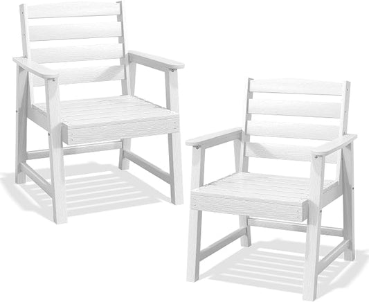 PLUUV Patio Dining Chairs Set of 2, HDPE Armless Patio Chairs with 350 lbs Weight Capacity, All-Weather Outdoor Dining Chairs for Backyard, Garden, Deck, Wood-Like Texture, White