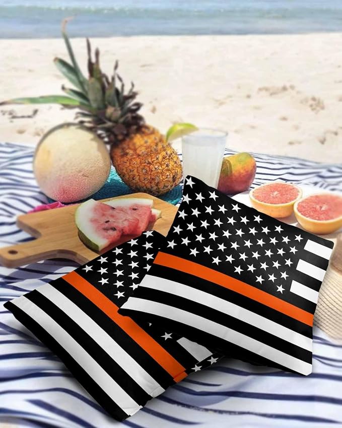 Prime Leader Outdoor Waterproof Pillow Covers Set of 2, Thin Orange Line Flag Search Rescue Officer Patio Throw Pillow Covers, Decorative Cushion Case for Couch Sofa Furniture Garden, 20x20 Inch