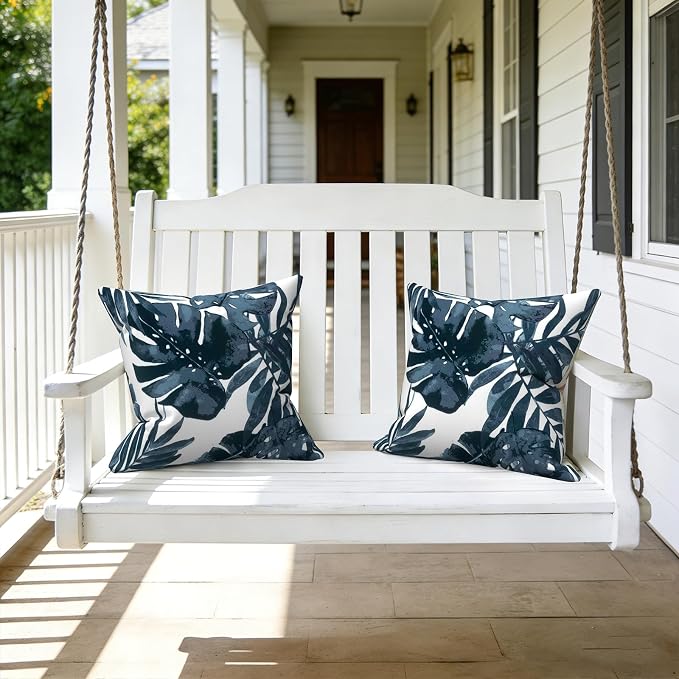 LVTXIII Outdoor Throw Pillows, Decorative Throw Pillows with Inserts, 16"x16" Square Pillows for Bed, Couch, Sofa and Patio Furniture, Set of 2, Palm Blue