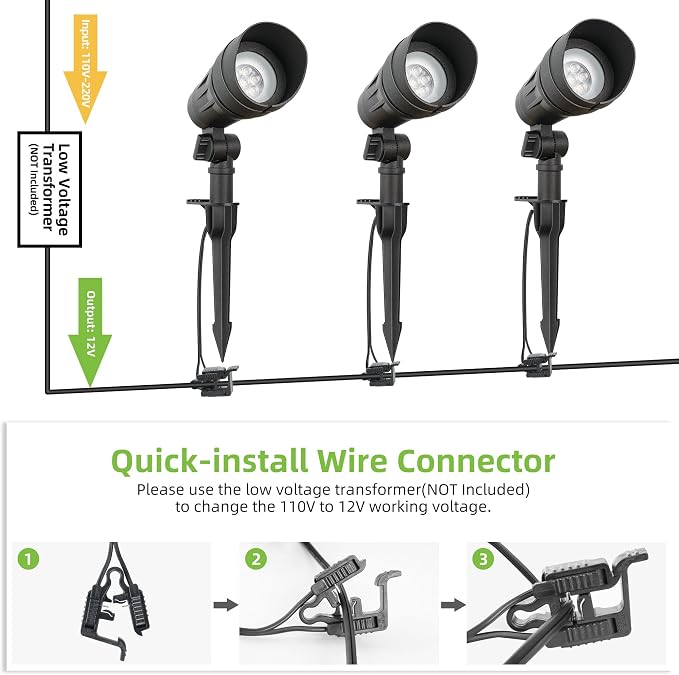 hykolity Low Voltage LED Landscape Spotlights, Aluminum Spot Lights Outdoor | Waterproof Outdoor Spot Lights, 12-15V 7.5W 390LM, Black Wired Landscape Lighting for Yard Garden Pathway, 4 Pack
