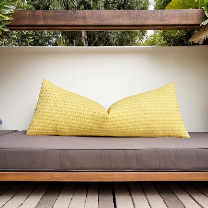Kevin Textile Outdoor Waterproof 14"x36" Pillow Cover 1 Pack, Yellow | Water Resistant Weaving Faux Linen Texture Throw Pillow Covers, Outside Decorative Pillowcases for Garden Patio Balcony Couch